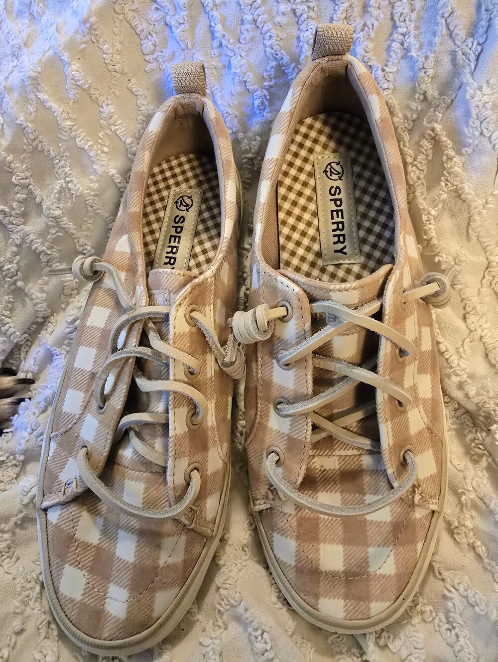 Sperry Crest Vibe  Gingham Brown and  White Size Women's 7
